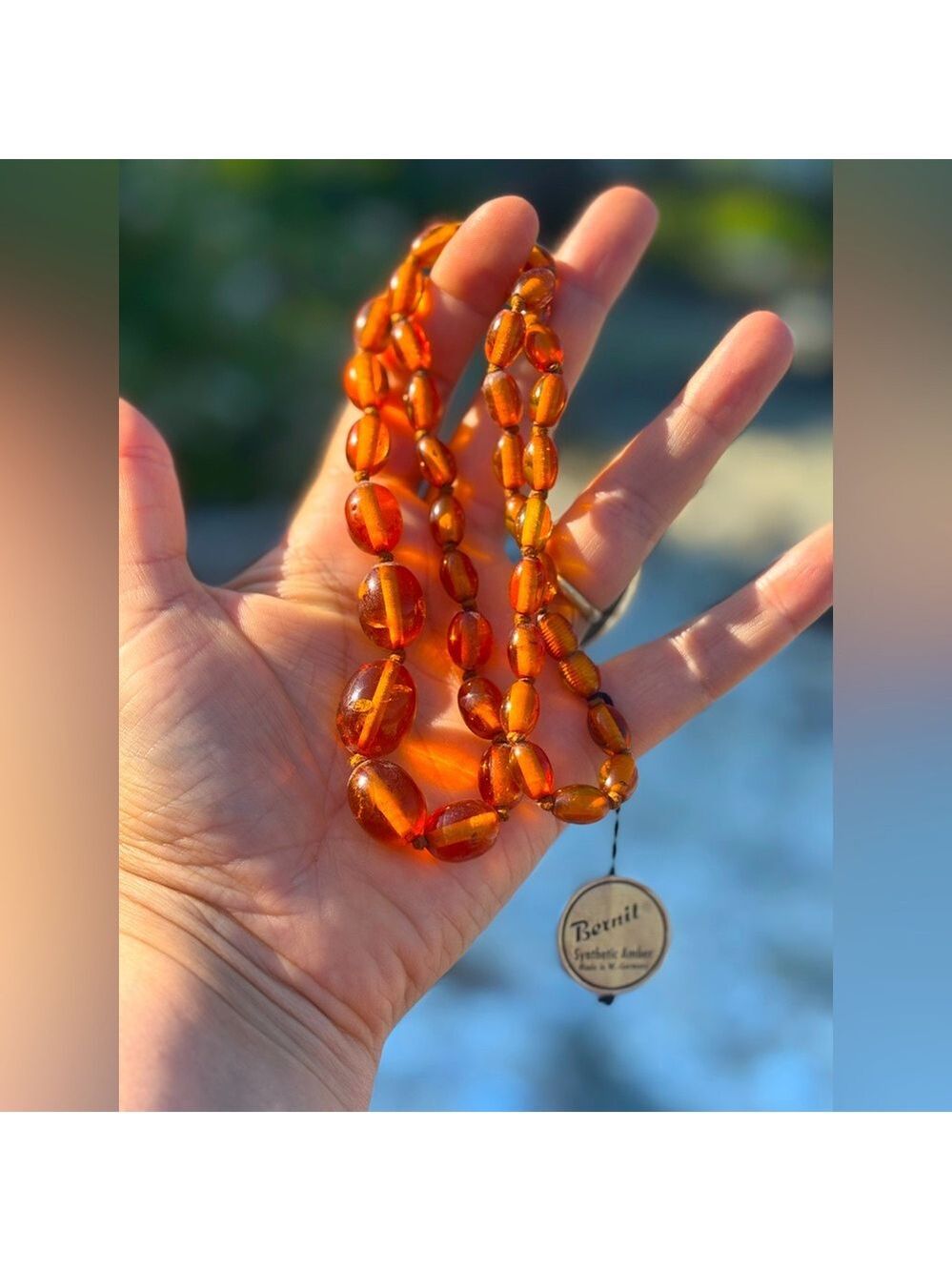 VINTAGE Bernit Synthetic Amber Beaded Necklace NWT Made In Germany Orange Colour